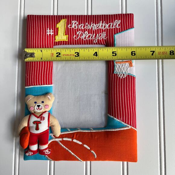 Vintage #1 Basketball Player Fabric Photo Frame 90's Embroidered Teddy Bear - Picture 7 of 9